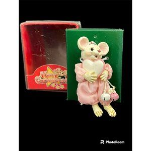 Vtg Kurt Adler Jingle‎ Bell Mouse Ornament with Heart Ceramic Anthropomorphic